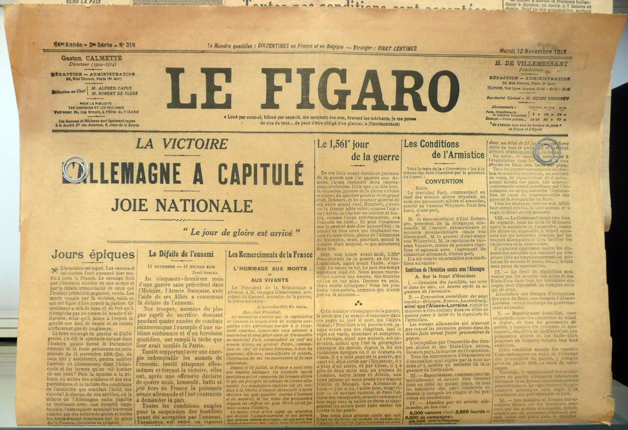 La une du Figaro du 12 novembre 1918 — journal