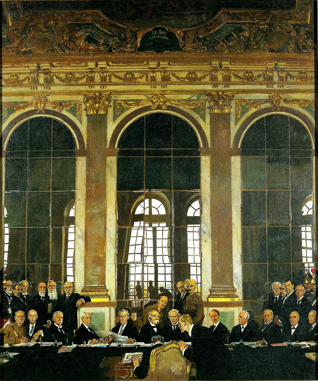 « La signature de la paix dans la galerie des Glaces » — tableau de William Orpen, 1919