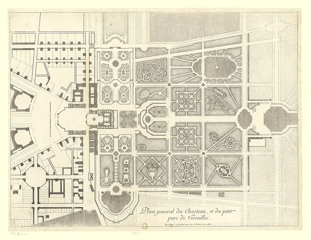 Plan général du château et du petit parc de Versailles par Israël Silvestre, 1680.