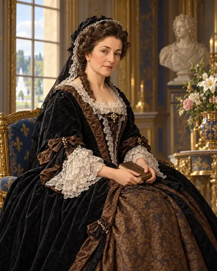 Portrait illustré de Madame de Maintenon tenant un livre.