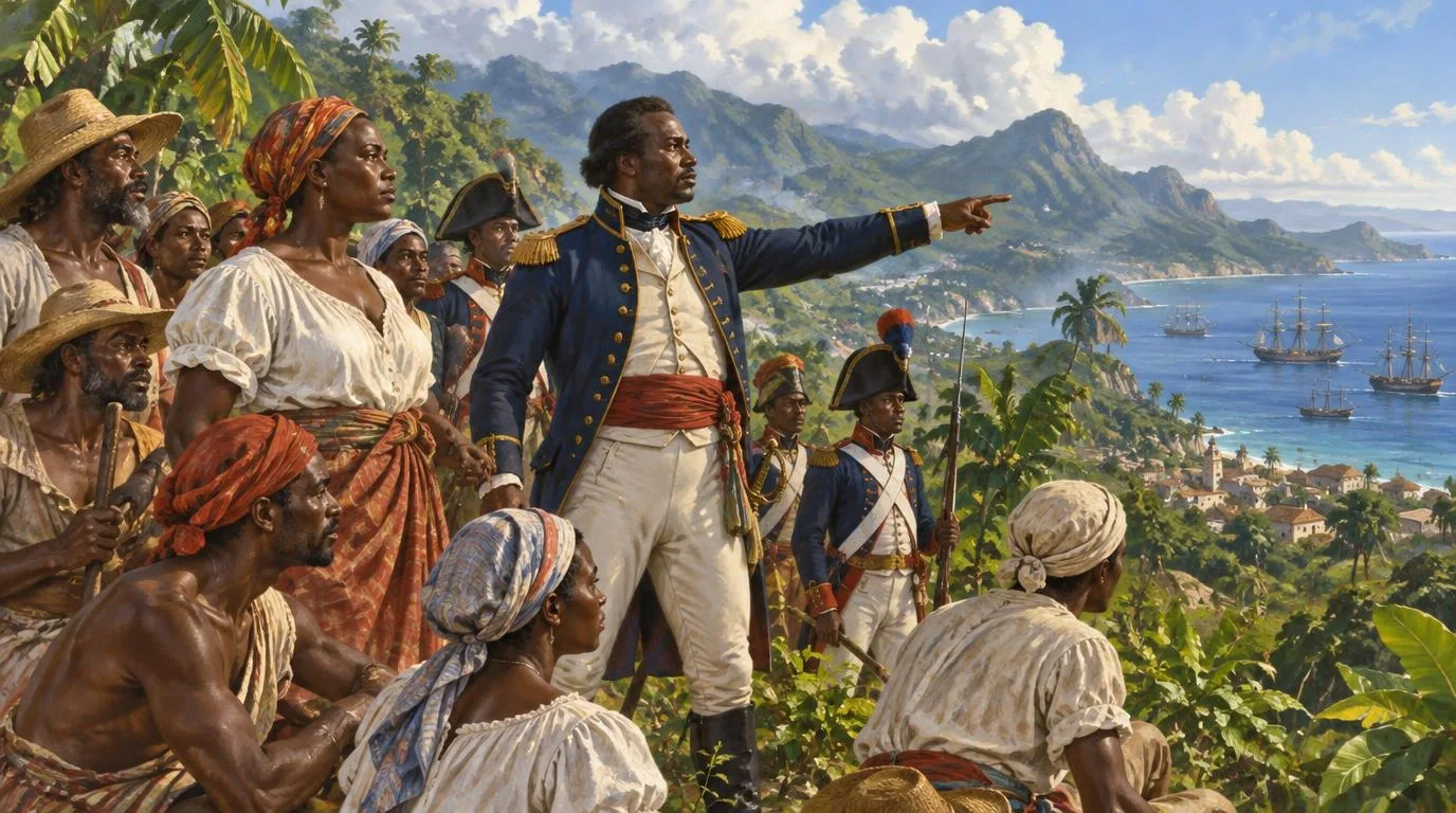 En Guadeloupe, en mai 1802, Louis Delgrès et ses compagnons, sur les hauteurs de Matouba, regardent arriver les navires de guerre.